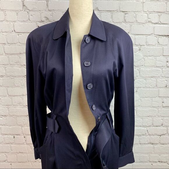 Vintage 80s Talbots 100% Rayon Long Sleeve Belted Shirt Dress Navy 6 - Picture 8 of 12